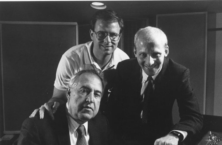 Dmitry Paperno (left) with producer Jim Ginsburg (right) and engineer Bill Maylone (center) at a Cedille Records recording session